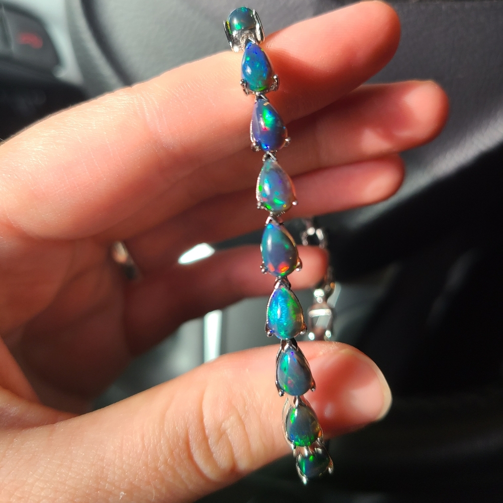 ***SOLD*** Rare Australian Black Opal Bracelet - 925 Sterling Silver